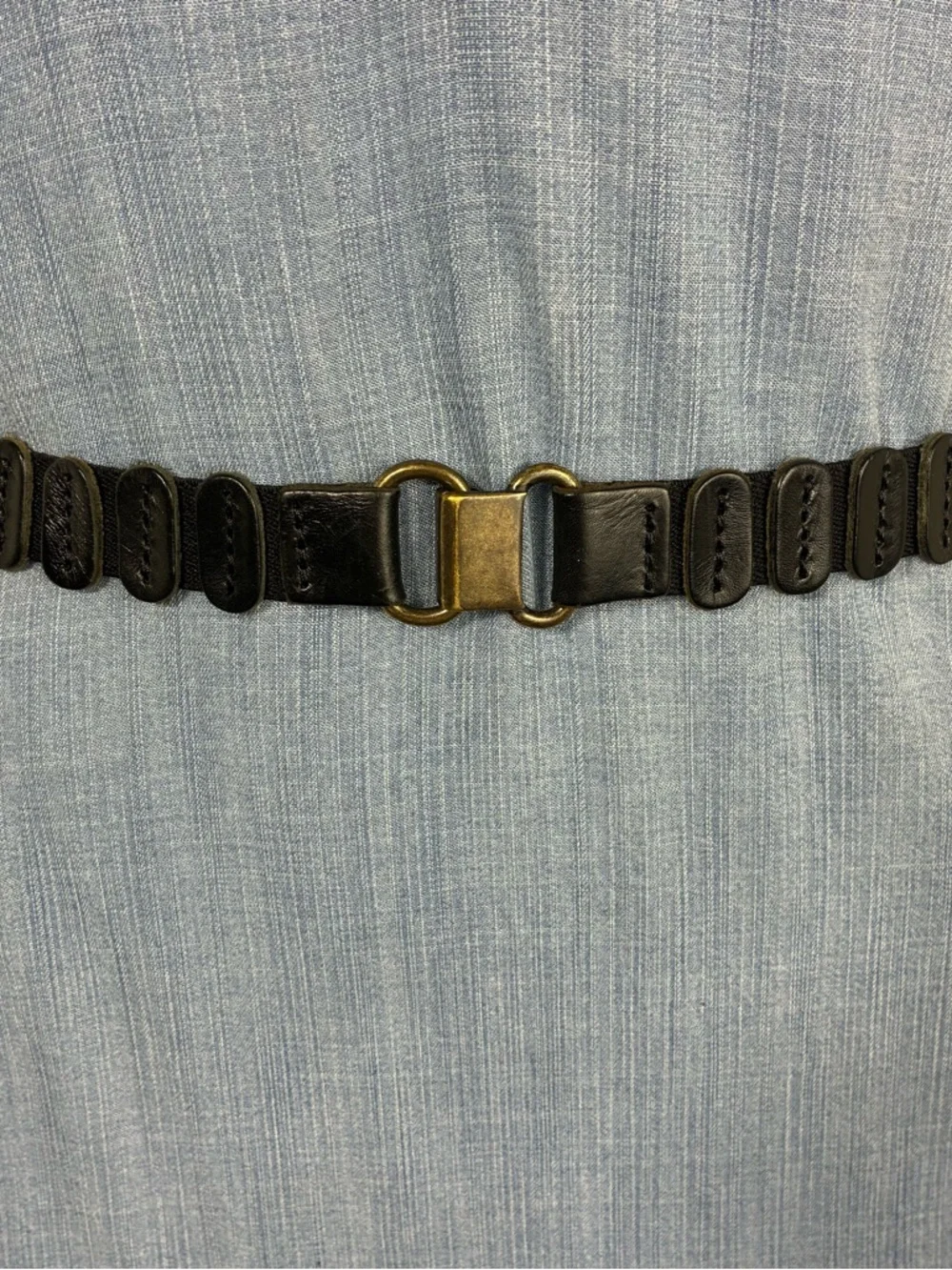 Womens belt stretchy elastic back vintage black leather